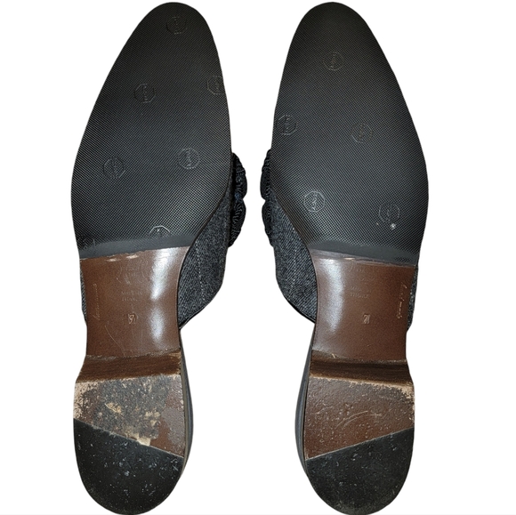 Evelyn Paul Grey Pinstripe Wool Mules Handcrafted - Picture 3 of 4